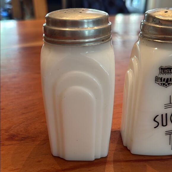 Antique Lislet Salt and Sugar Shakers Milk Glass - Picture 2 of 3